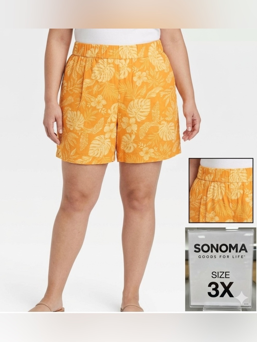Sonoma Mid Rise Ultracomfort Waistband Tropical Print Pull On Shorts 3X NWT